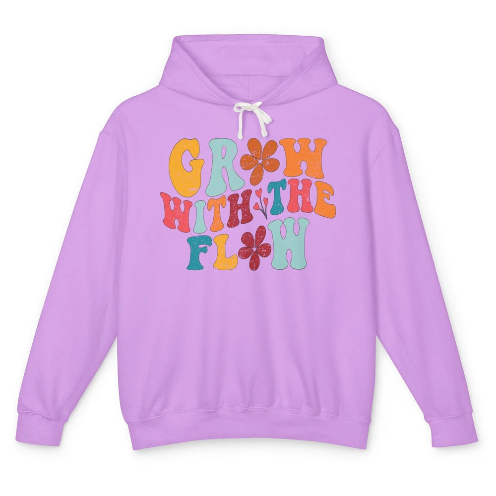 Retro Flower Grow With The Flow Summer Vintage Positive Life Unisex Lightweight Hoodie
