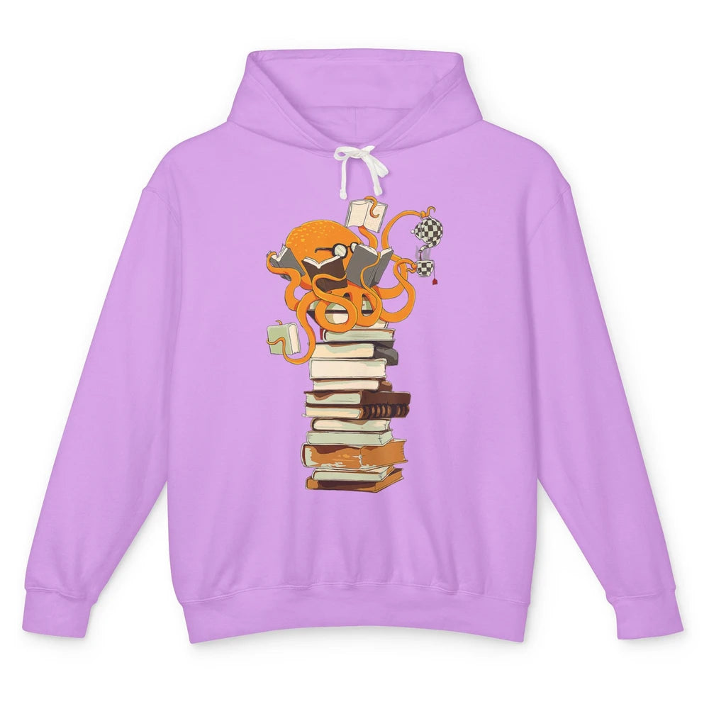 Reading Books Octopus Tea Coffee Sea Animal Marine Bookish Unisex Lightweight Hoodie