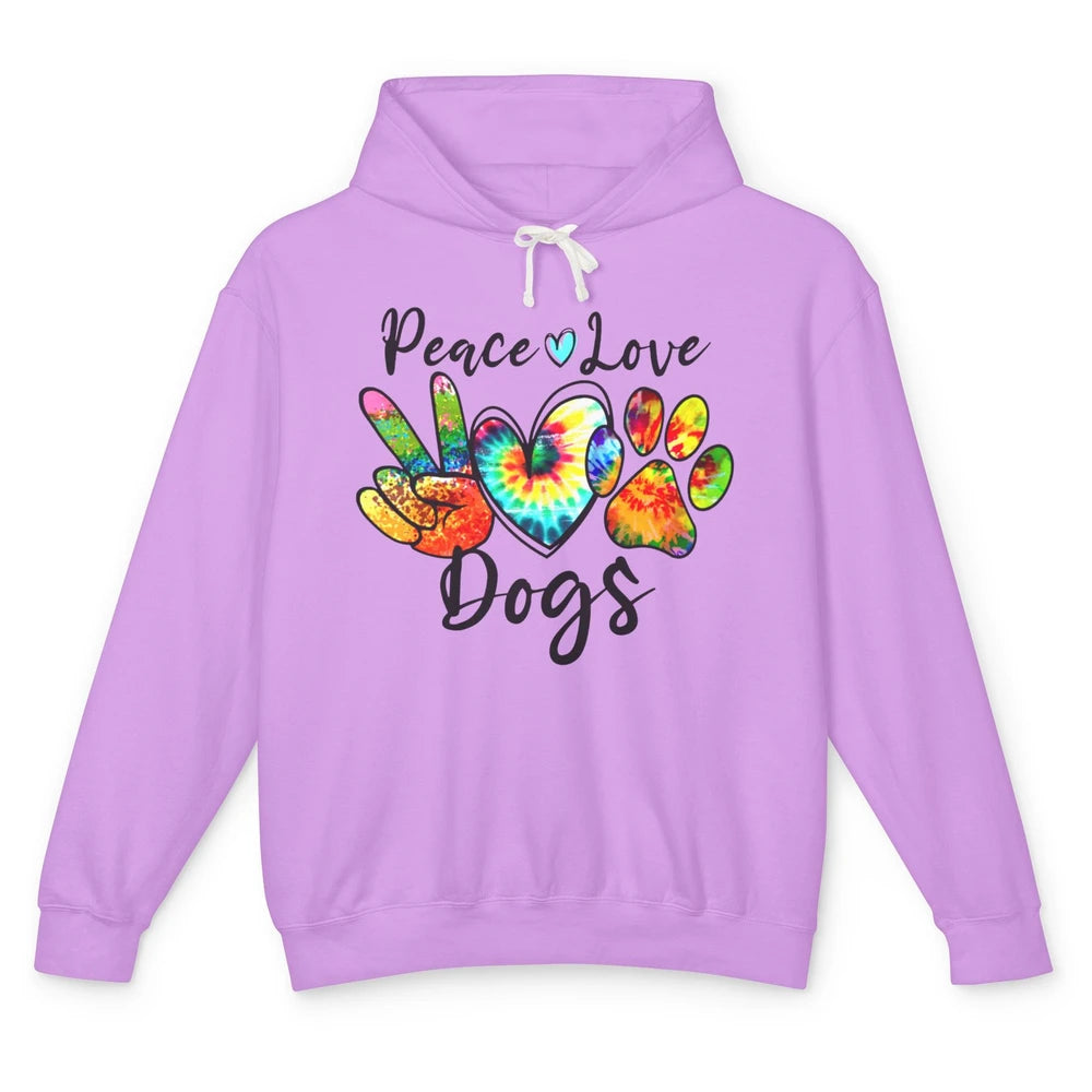 Peace Love Dogs Tie Dye Paw Print Dog Mama Mothers Day Gift Unisex Lightweight Hoodie