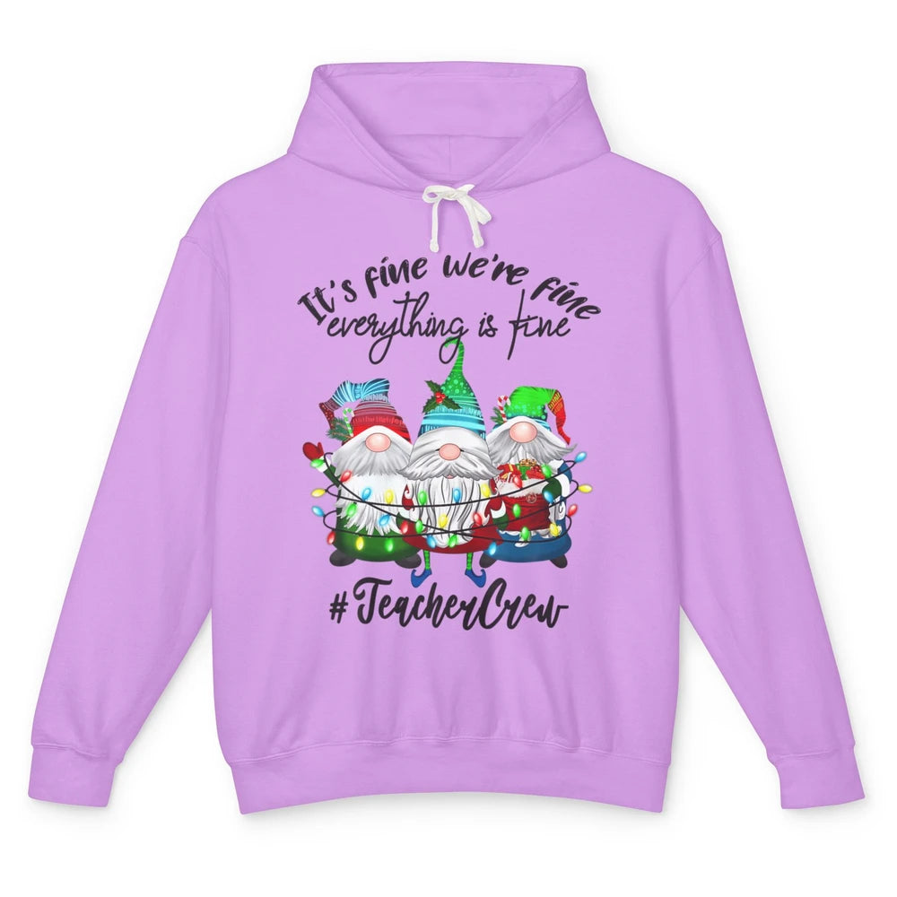 Funny Gnomes Christmas Everything Is Fine Sarcastic Teacher Crew Xmas Unisex Lightweight Hoodie