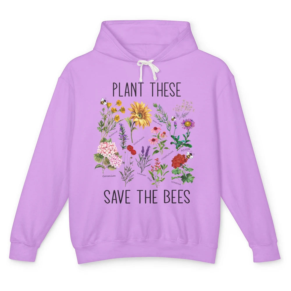 Retro Plant These Save The Bees Flowers Gardening Lover Gift Unisex Lightweight Hoodie