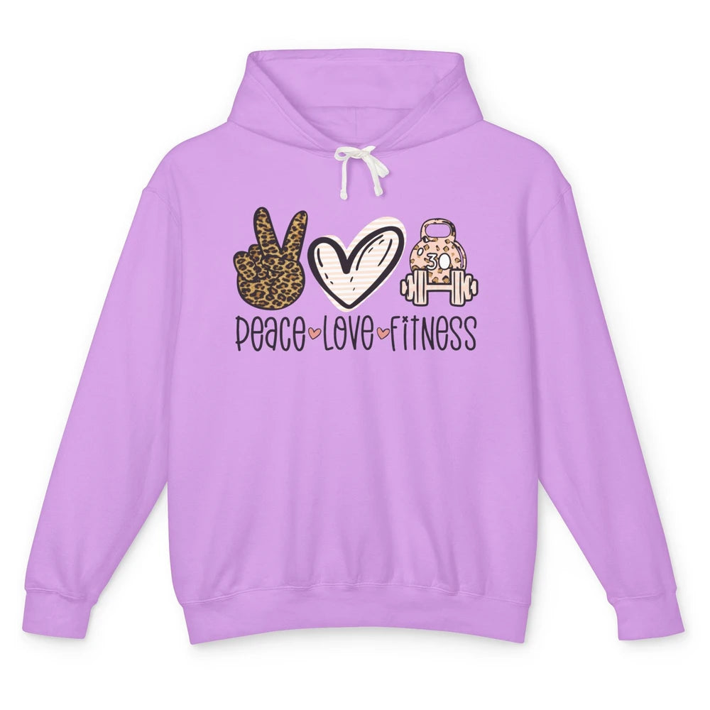 Peace Love Fitness Leopard Fitness Workout Gym Trainer Gift Unisex Lightweight Hoodie