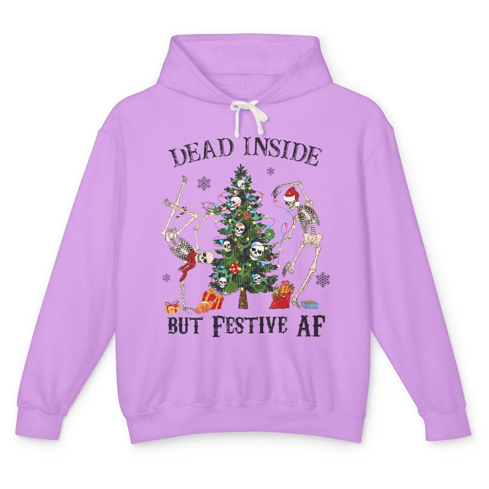 Christmas Skeleton Dancing Tree Dead Inside But Festive AF Unisex Lightweight Hoodie