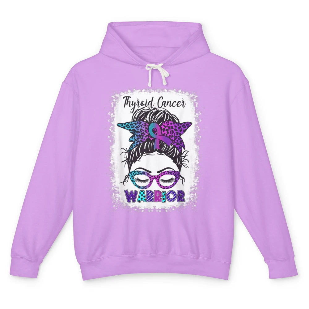 Messy Hair Woman Leopard Warrior Thyroid Cancer Awareness Unisex Lightweight Hoodie