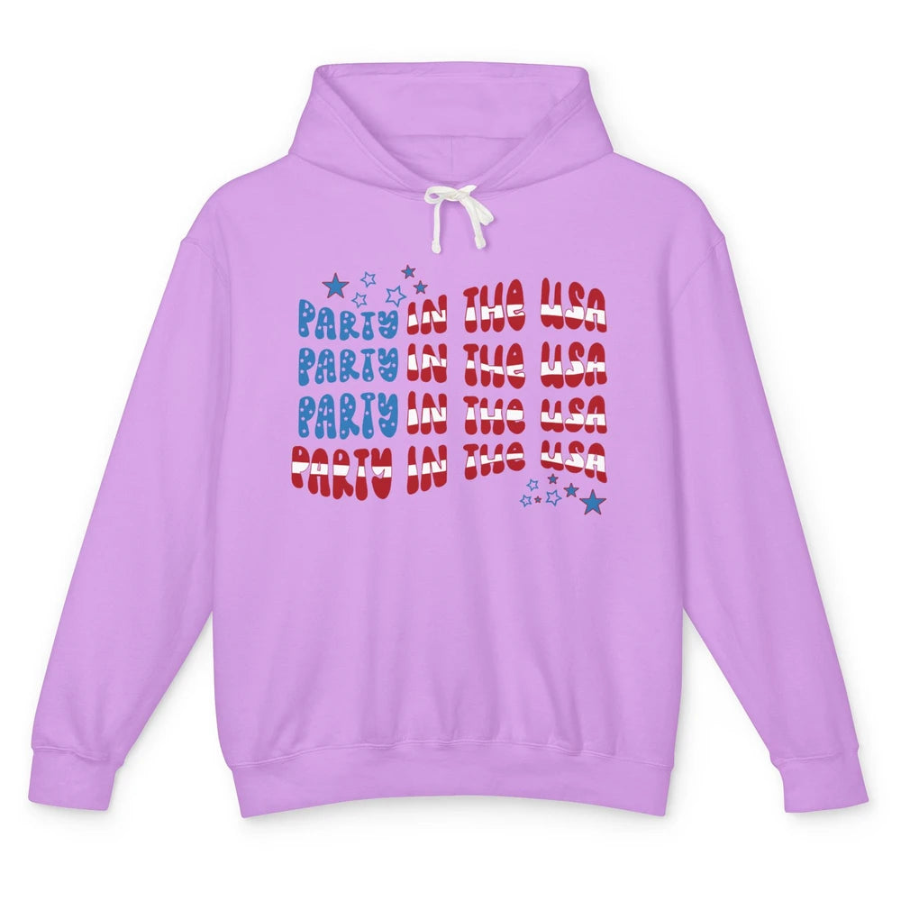 Retro July 4th Party In The USA Retro Stripe Star US Patriot Unisex Lightweight Hoodie