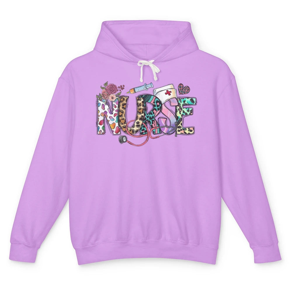 Nurse Life Nursing Registered Therapist Leopard Flower Boho Unisex Lightweight Hoodie