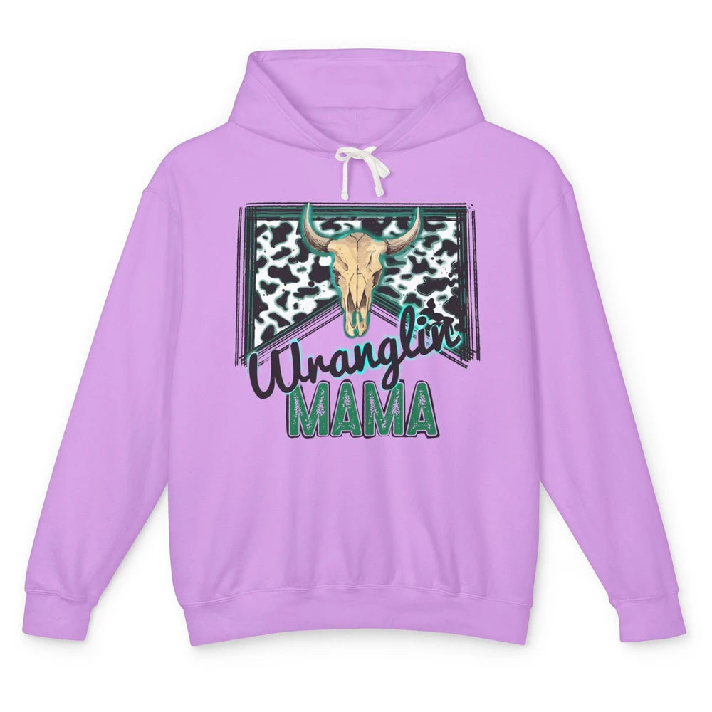 Retro Cowhide Bull Skull Wrangling Mama Western Country Girl Unisex Lightweight Hoodie
