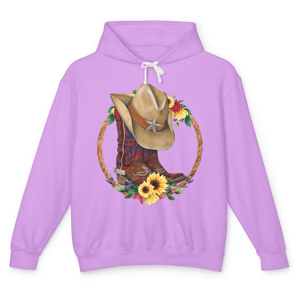 Retro Cowboy Boots Sunflower Let's Go Girls Western Cowgirls Unisex Lightweight Hoodie