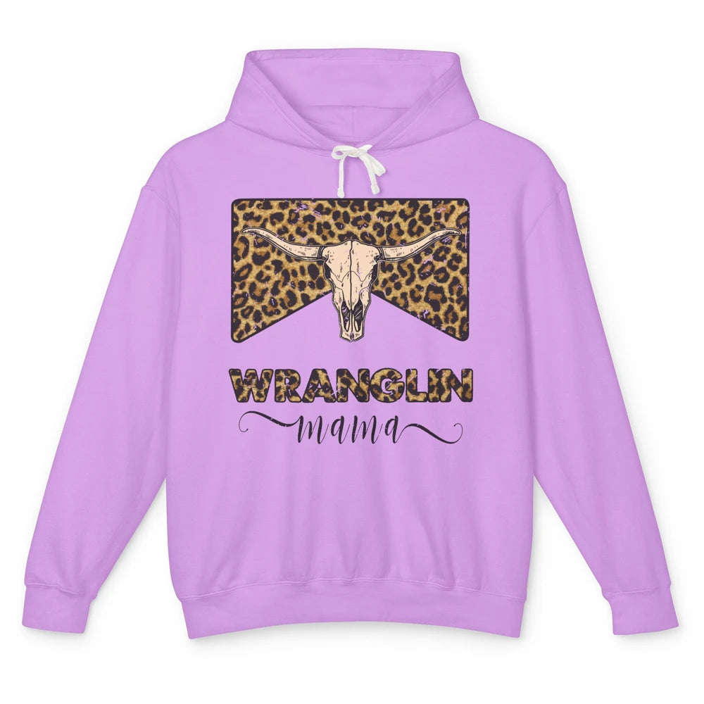 Retro Leopard Bull Skull Wrangling Mama Western Country Girl Unisex Lightweight Hoodie