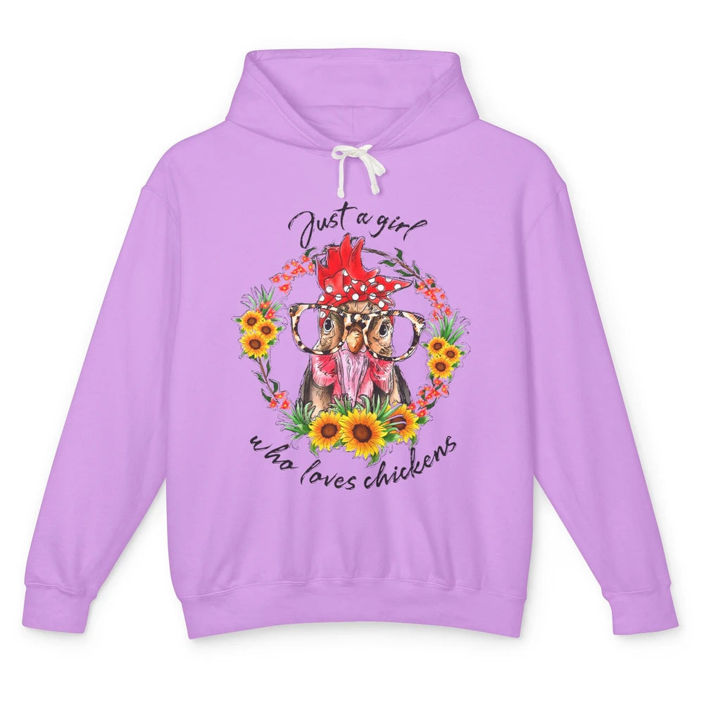 Retro Just Girl Loves Chickens Flower Chicken Farm Animal Unisex Lightweight Hoodie