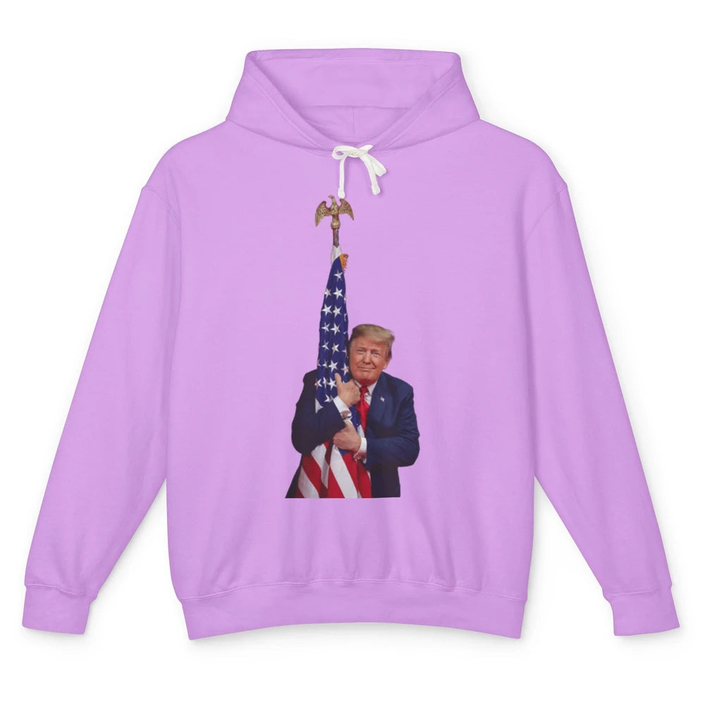 Donald Trump Hugging American Flag Vote Election Republic Unisex Lightweight Hoodie