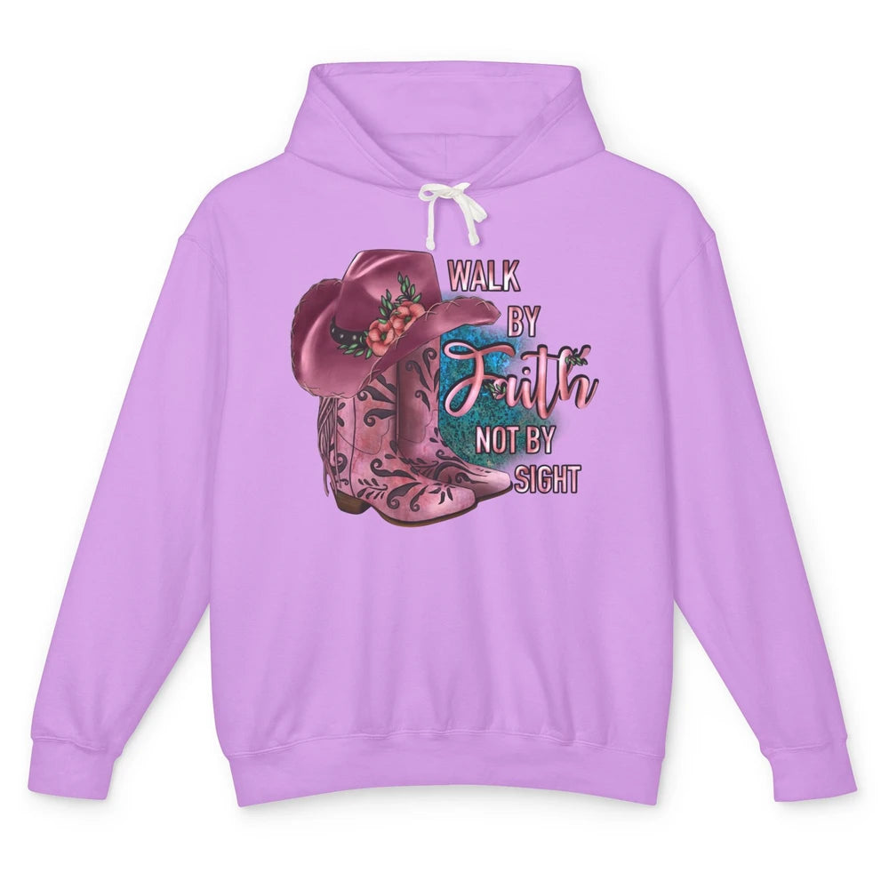 Retro Cowboy Boot Walk By Faith Not By Sight Western Cowgirl Unisex Lightweight Hoodie