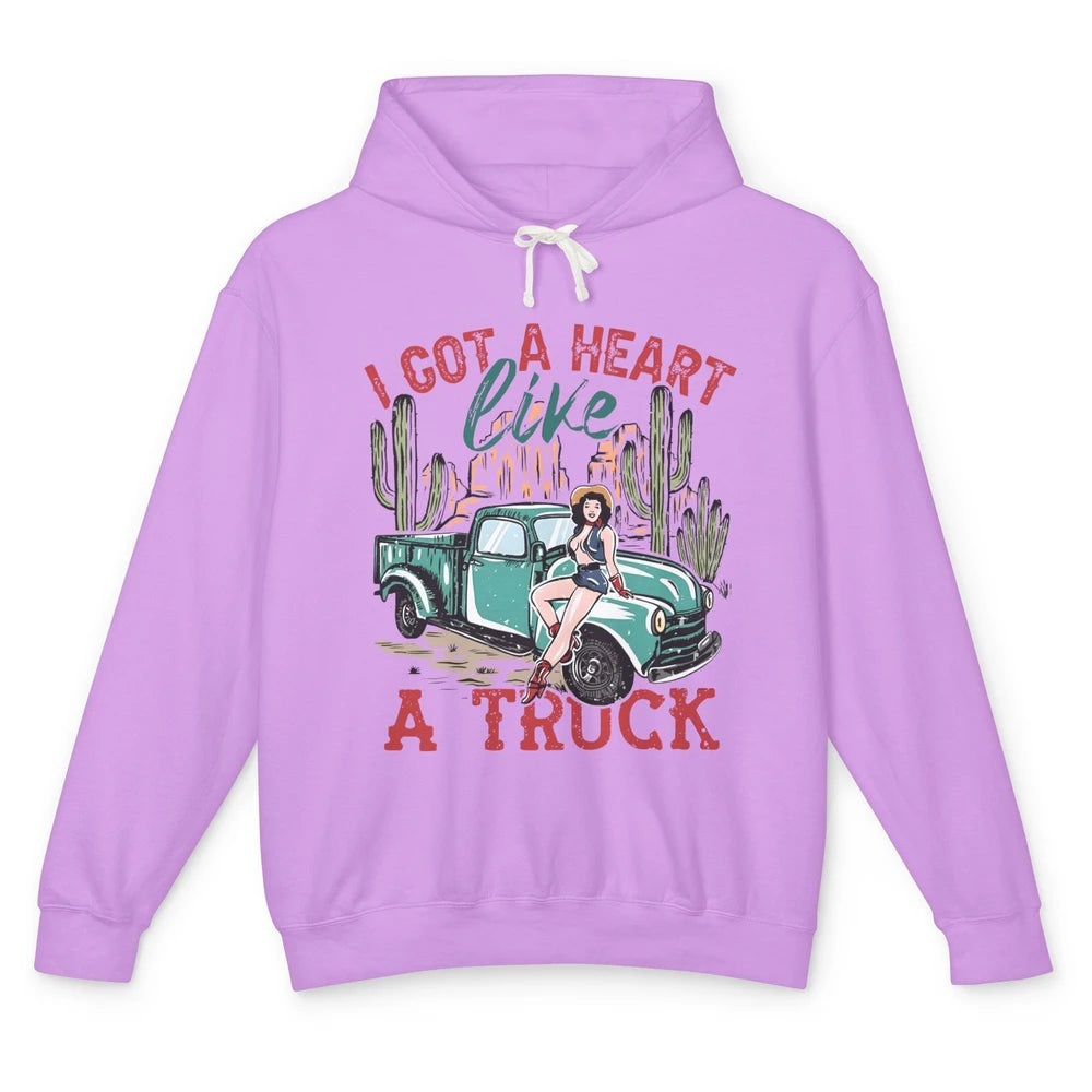 Retro Desert Cowgirl Got A Heart Like Truck Western Country Unisex Lightweight Hoodie
