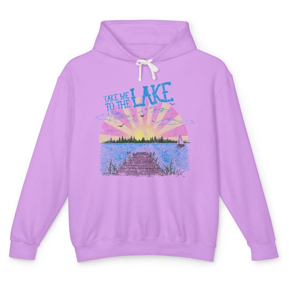 Retro Lake Life Take Me to the Lake Sunrise Summer Gift Unisex Lightweight Hoodie
