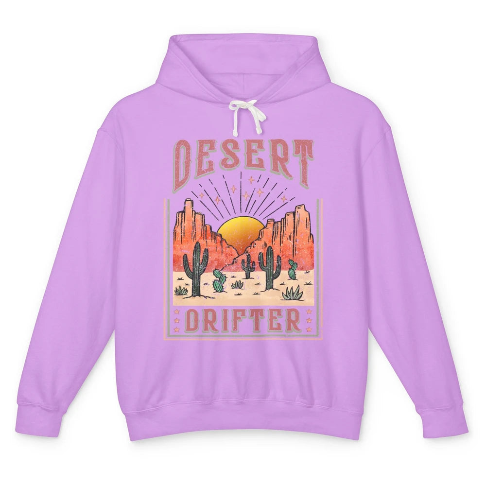 Retro Desert Cactus Sunset Desert Drifter Western Country Unisex Lightweight Hoodie