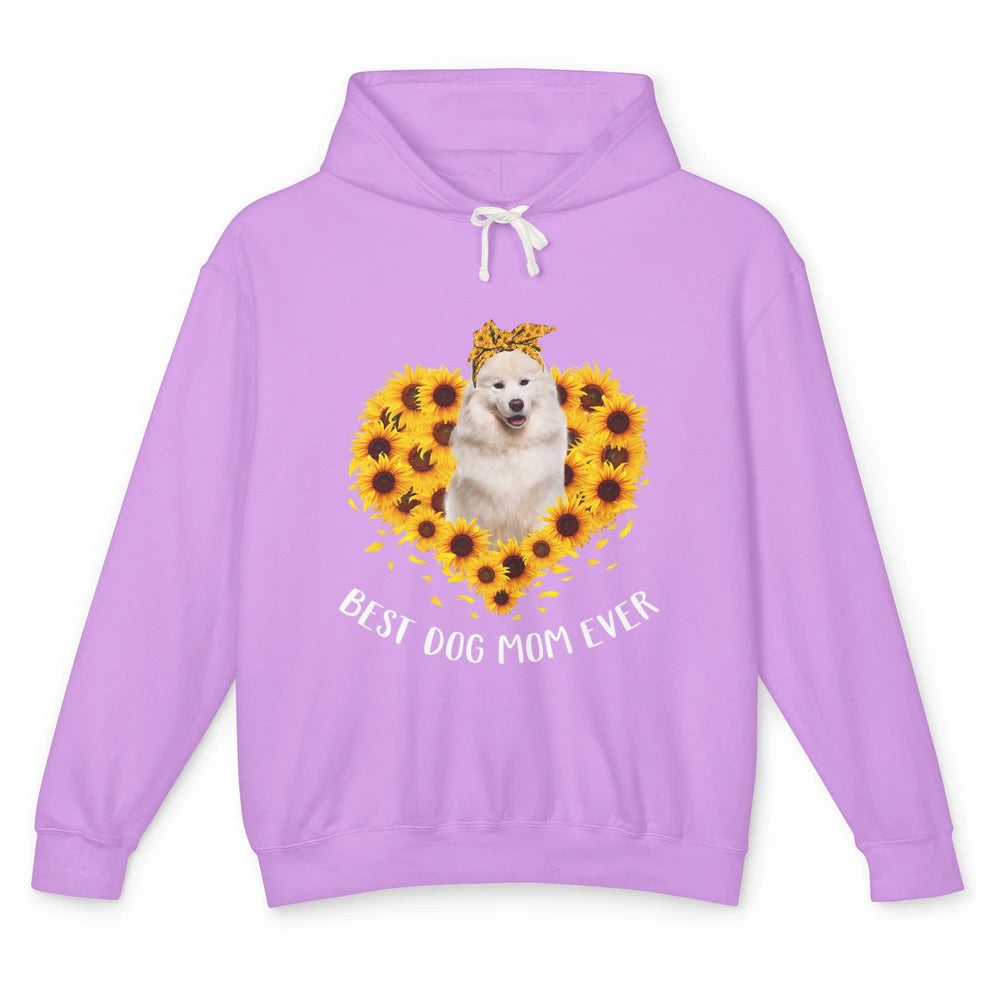 Retro Best Samoyed Dog Mom Ever Mother Puppy Sunflower Heart Unisex Lightweight Hoodie