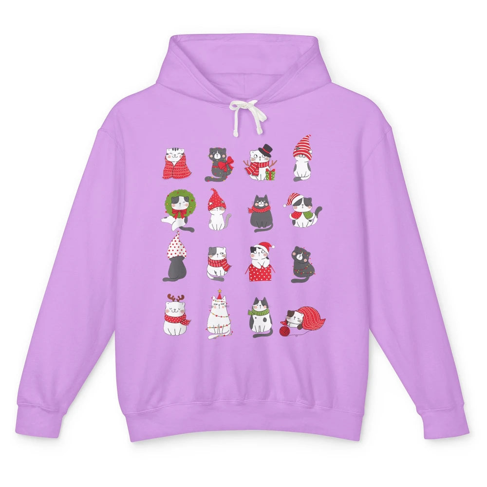 Merry Christmas Meowy Cat Cute Santa Hat Kitten Xmas Kawaii Unisex Lightweight Hoodie
