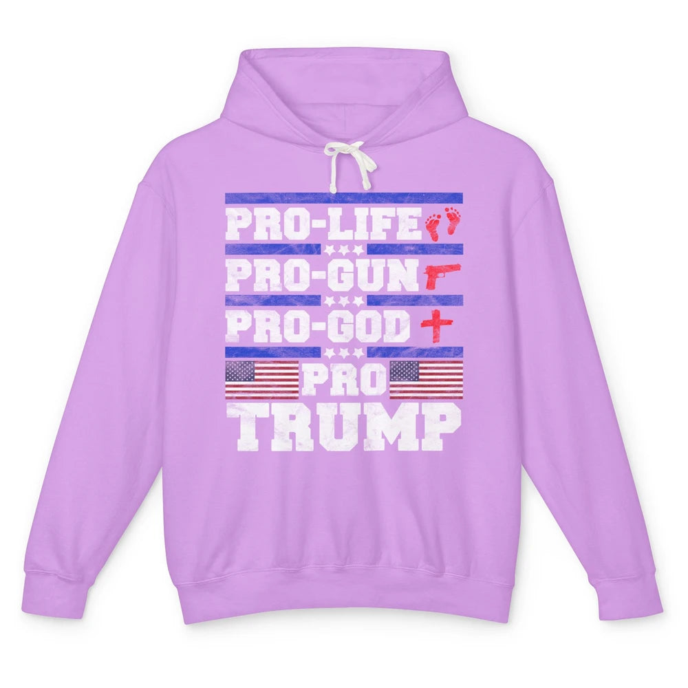 Pro Life Pro Gun Pro God Pro Trump Liberal Donald Trump Vote Unisex Lightweight Hoodie