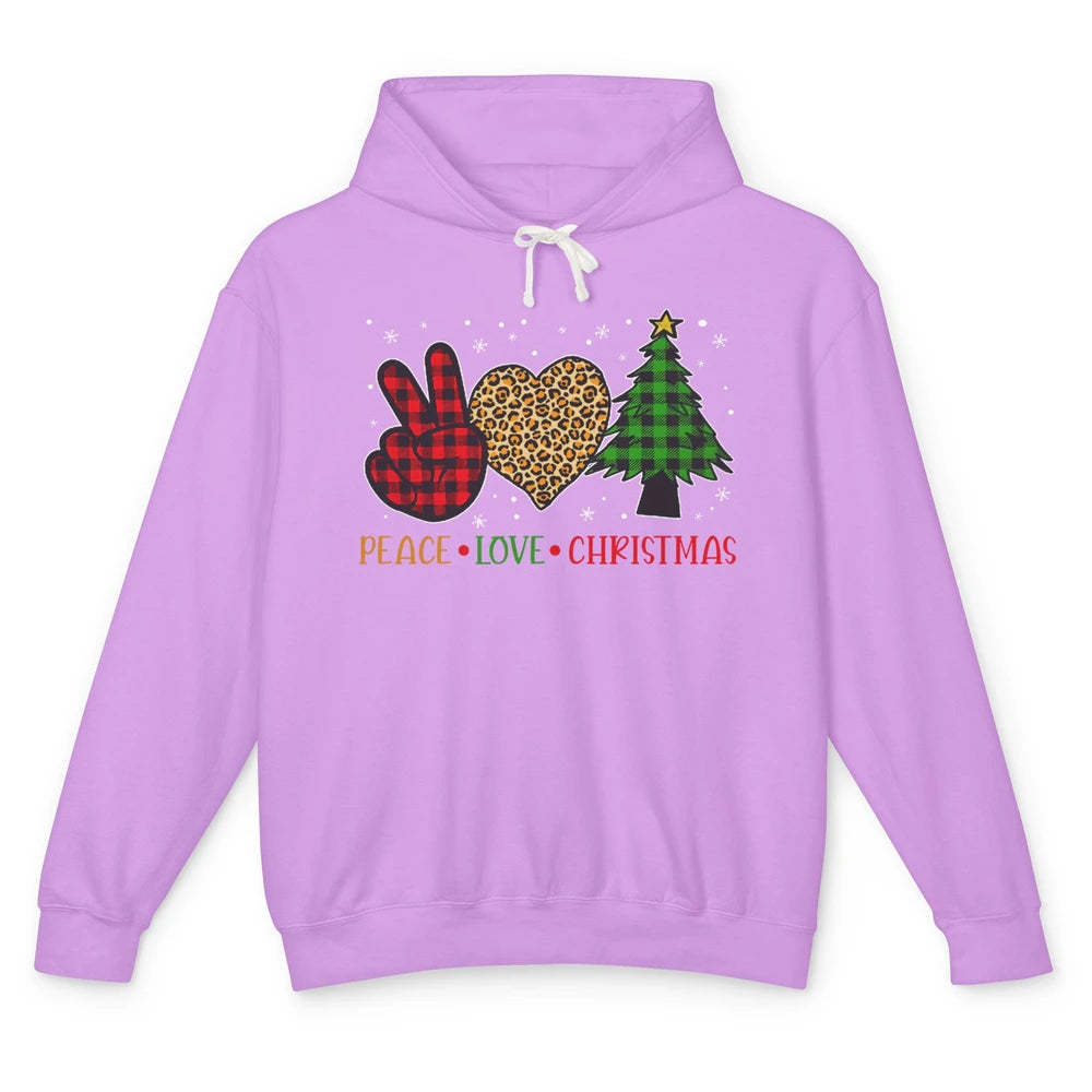 Peace Love Christmas Cute Christmas Heart Plaid Xmas Gift Unisex Lightweight Hoodie