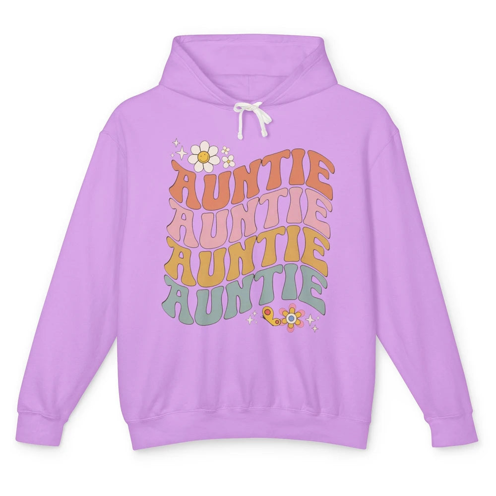 Retro Auntie Hippie Groovy Pregnancy Reveal Positive Mind Unisex Lightweight Hoodie
