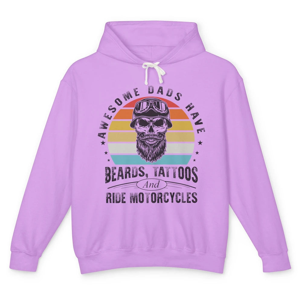 Retro Awesome Dads Have Beards Tattoos And Ride Motorcycles Unisex Lightweight Hoodie