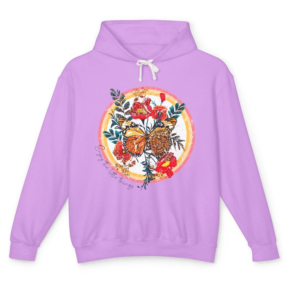Retro Enjoy Things Butterfly Flower Mental Health Leopard Unisex Lightweight Hoodie