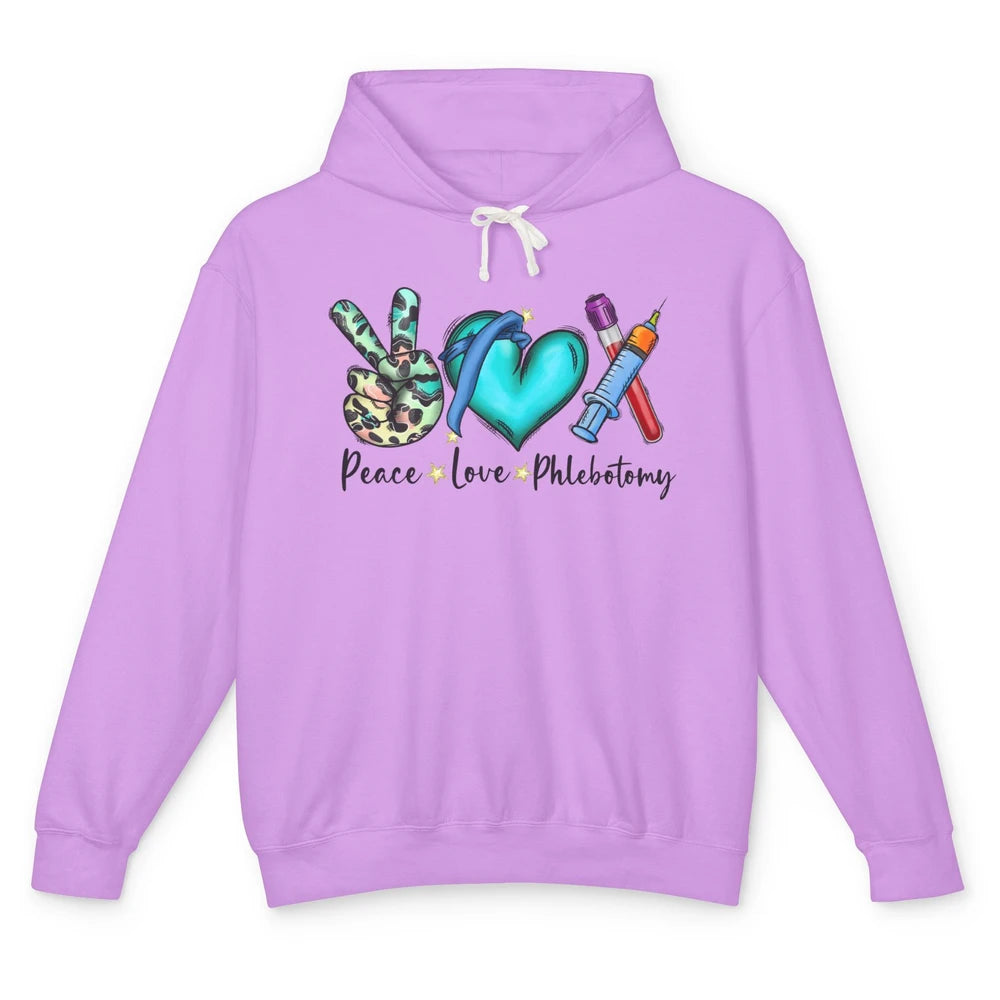 Phlebotomist Life Peace Love Phlebotomy Leopard Nurse Life Unisex Lightweight Hoodie