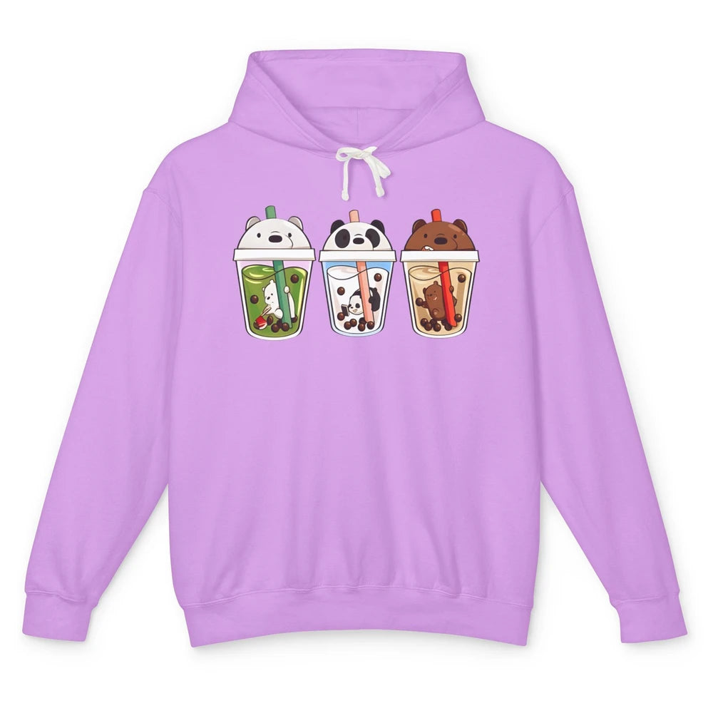 Panda Milk Tea Bears Milk Tea Animal Drinking Boba Lovers Unisex Lightweight Hoodie