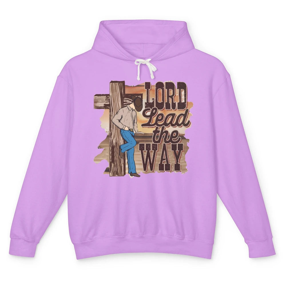 Retro Christian Cowboy Lord Lead The Way Western Country Unisex Lightweight Hoodie
