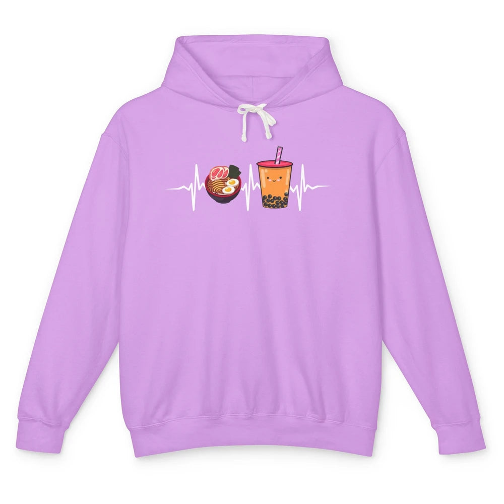 Ramen And Bubble Tea Lovers Heartbeat Japanese Food Kawaii Unisex Lightweight Hoodie