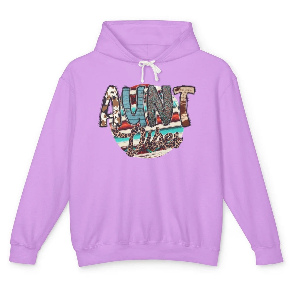 Retro Aunt Vibes Western Aunt Cowhide Leopard Auntie Gift Unisex Lightweight Hoodie