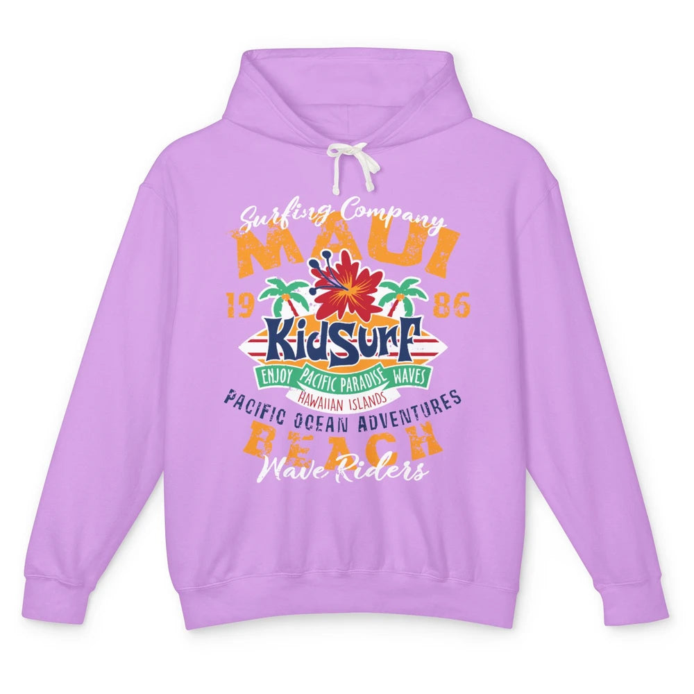 Retro Maui Island 1986 Hawaii Kid Surfing Pacific Paradise Unisex Lightweight Hoodie