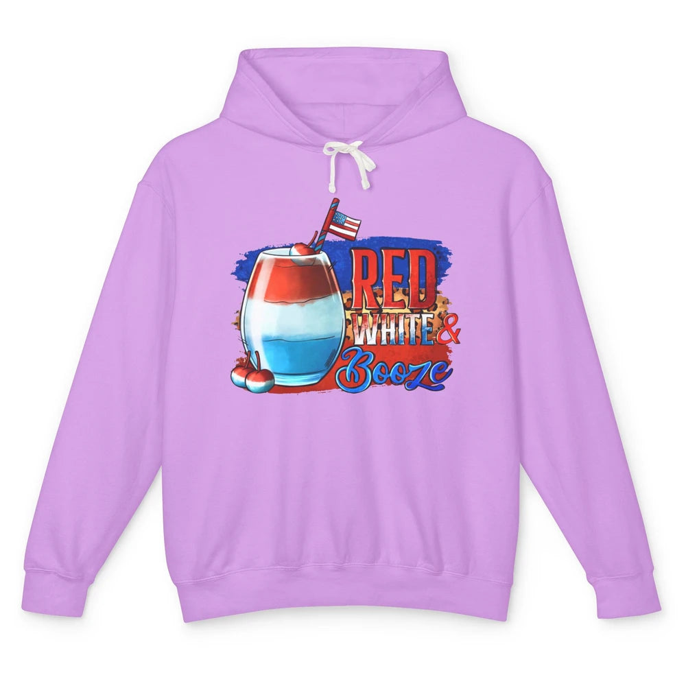 Red White & Booze Leopard US Flag 4th of July American Booze Unisex Lightweight Hoodie