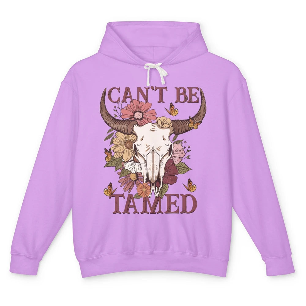 Retro Floral Boho Bull Skull Can't Be Tamed Western Country Unisex Lightweight Hoodie