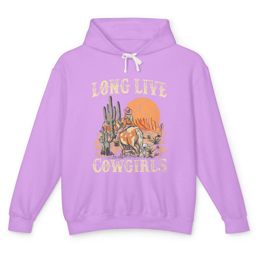 Retro Long Live Howdy Rodeo Western Desert Cowgirl Horseback Unisex Lightweight Hoodie