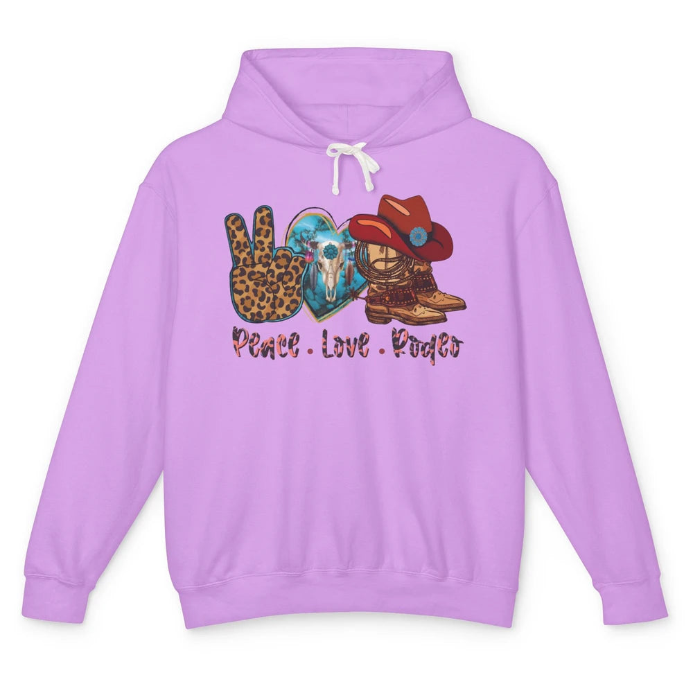 Retro Peace Love Rodeo Cowboy Boots And Hat Western Country Unisex Lightweight Hoodie