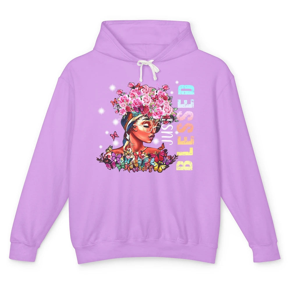 Floral Afro Black Girl Just Blessed Christian Afro American Unisex Lightweight Hoodie