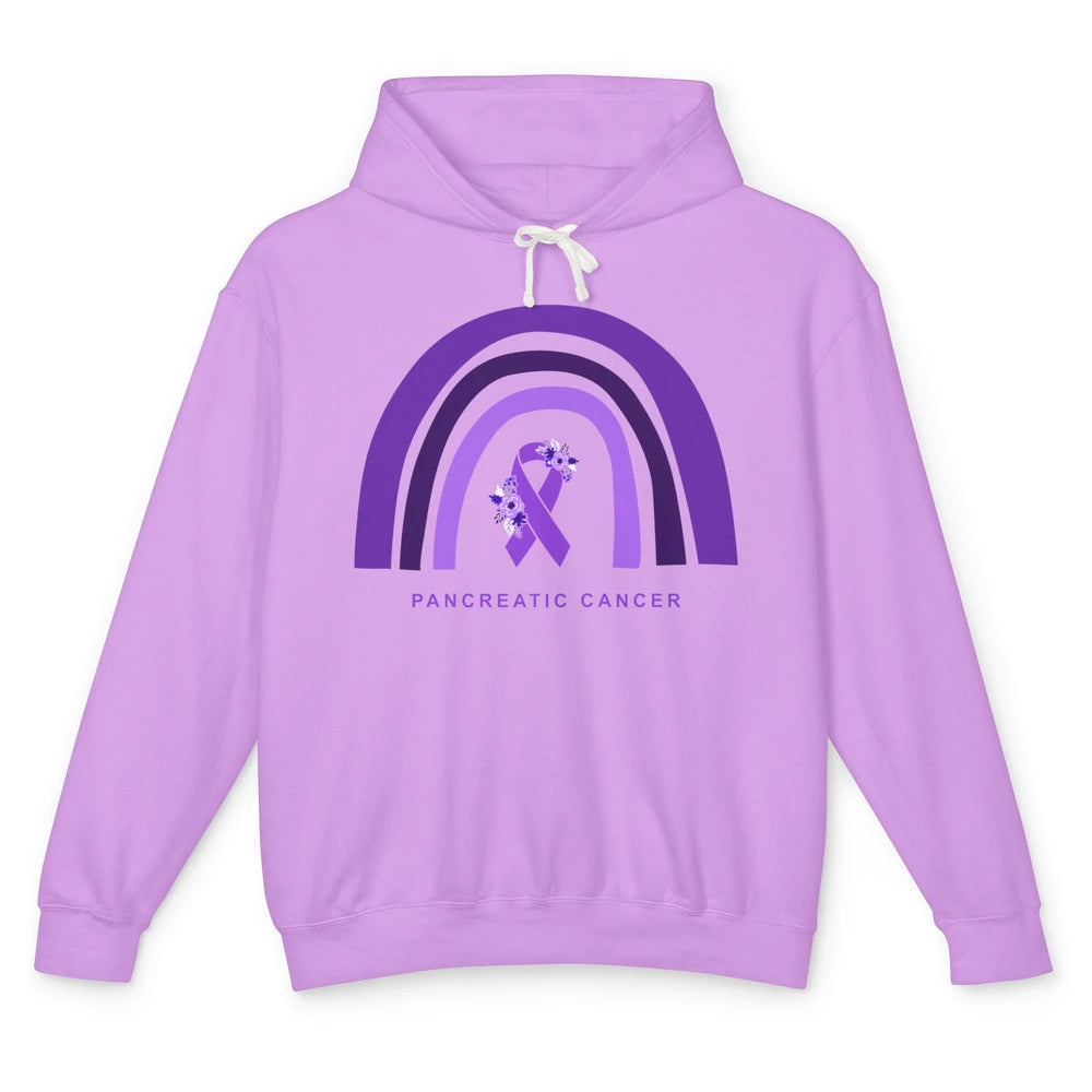 Pancreatic Cancer Awareness Floral Purple Ribbon Rainbow Unisex Lightweight Hoodie
