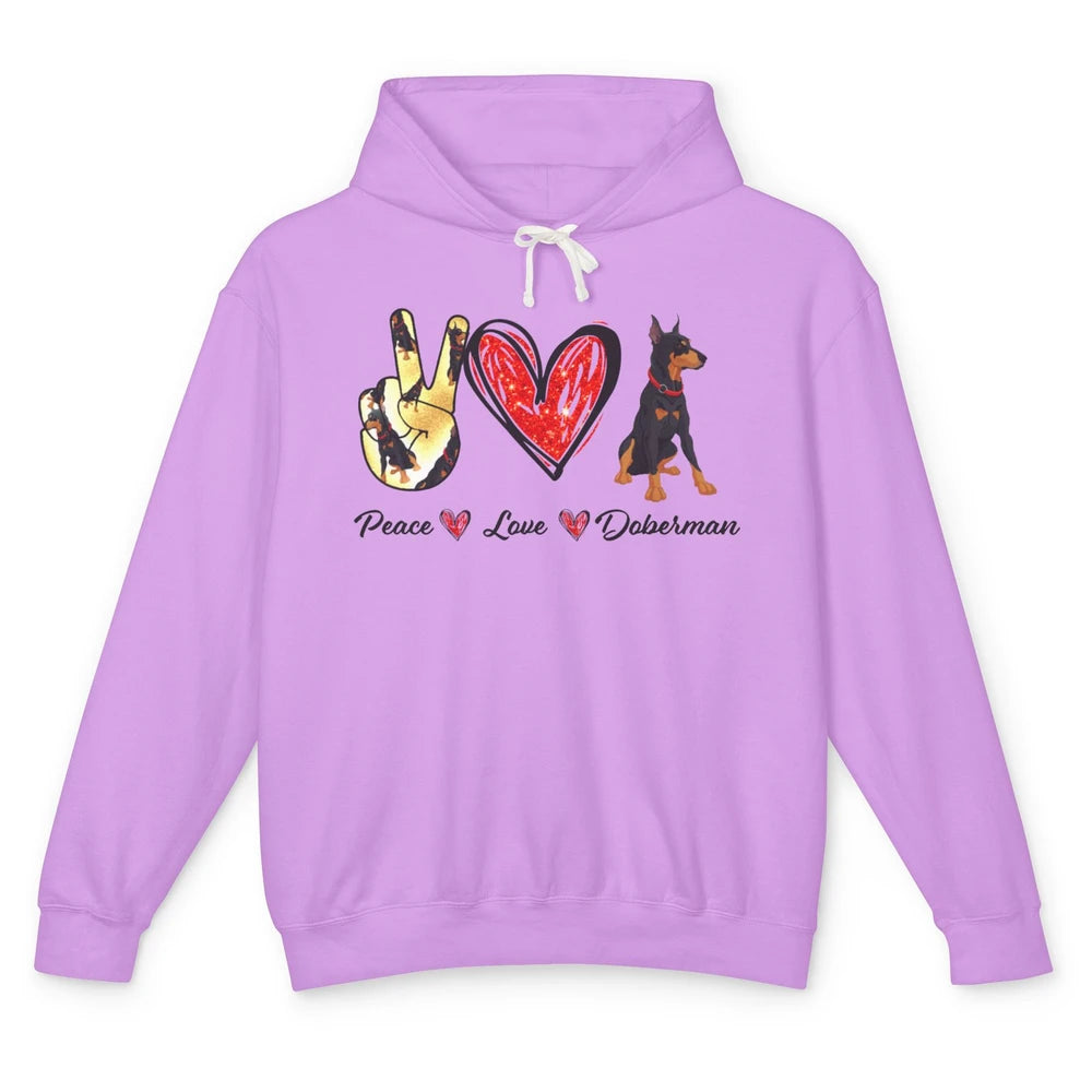 Peace Love Doberman Doberman Mom Dog Lovers Gift Unisex Lightweight Hoodie
