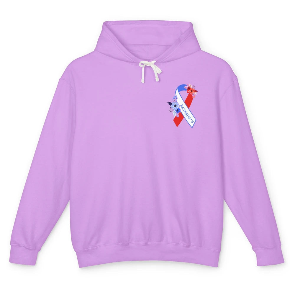 Raynaud's Syndrome Awareness Support Floral Red Blue Ribbon Unisex Lightweight Hoodie