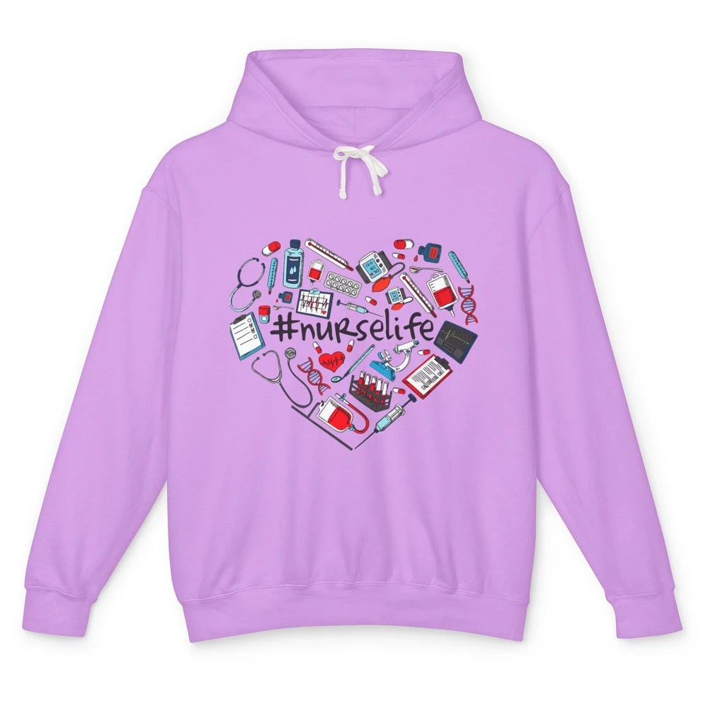 Nurse Life Stethoscope Heart Funny Nursing Love CNA Worker Unisex Lightweight Hoodie