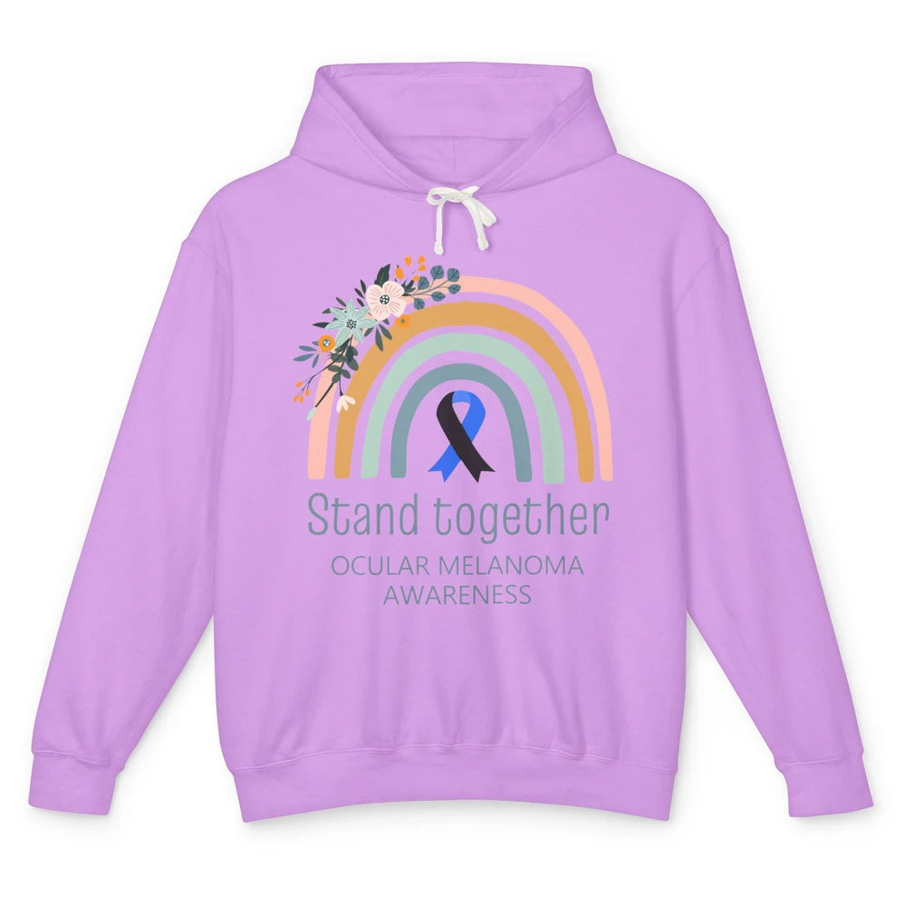 Ocular Melanoma Awareness Rainbow Floral Black Blue Ribbon Unisex Lightweight Hoodie