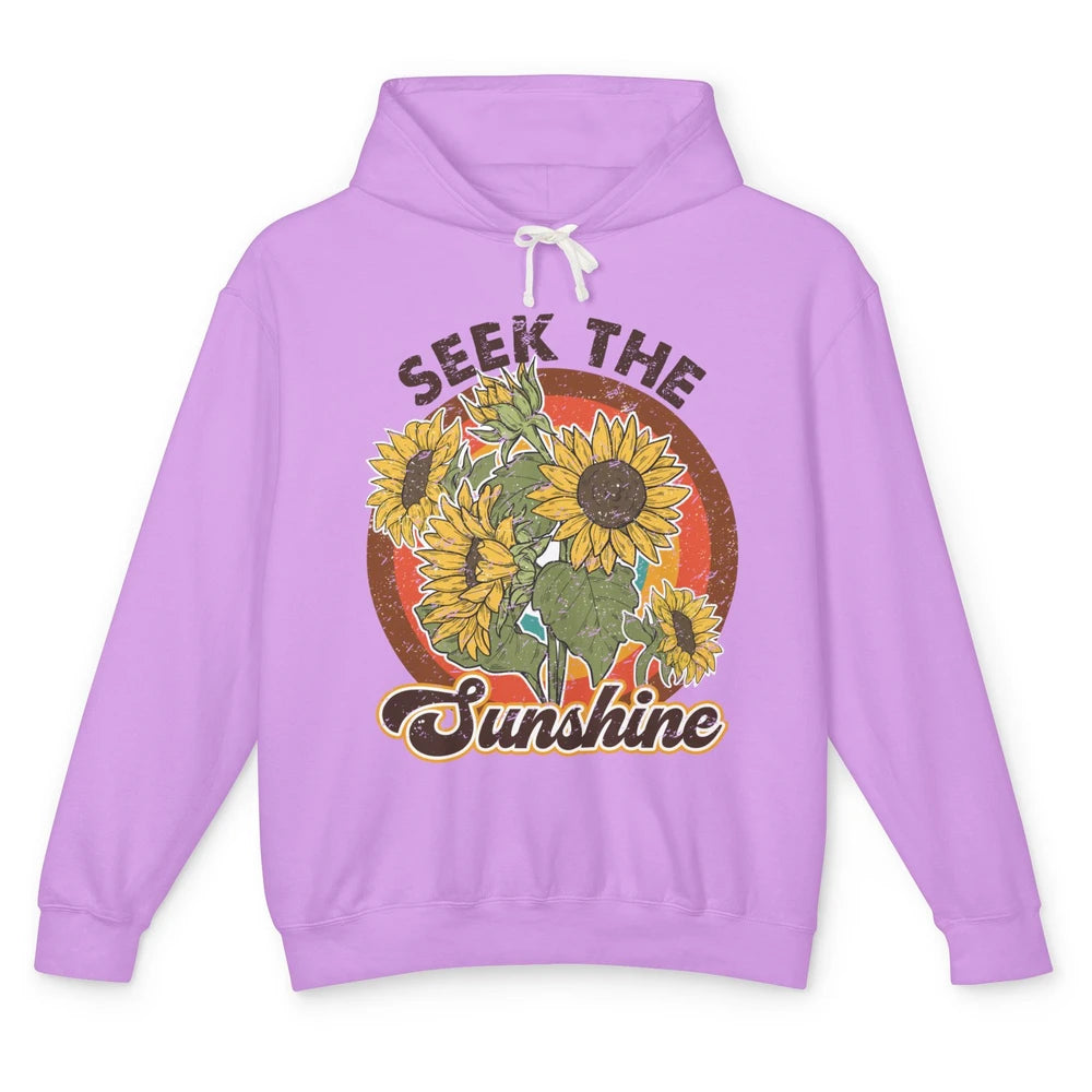 Retro Rainbow Sunflower Seek The Sunshine Peace Hippie Girl Unisex Lightweight Hoodie