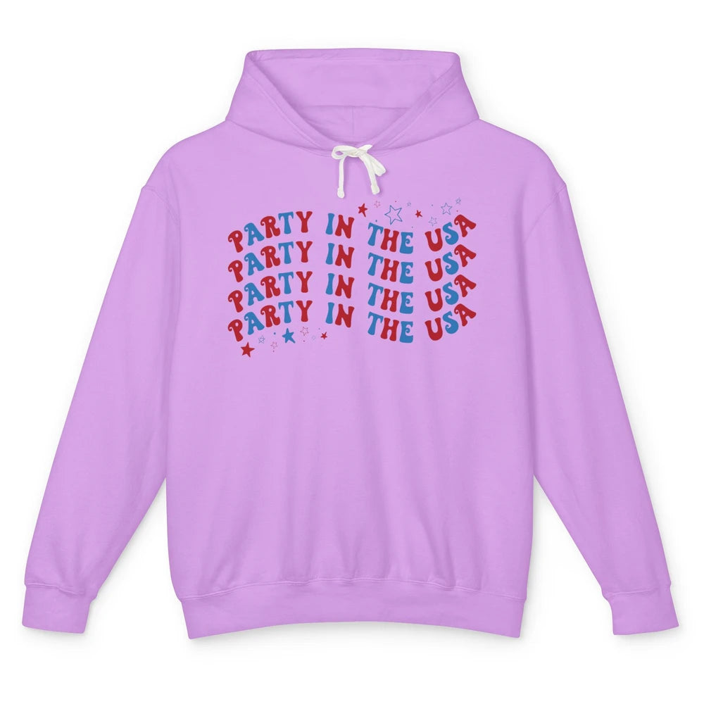 Retro July 4th Party In The USA Stripe Star American Patriot Unisex Lightweight Hoodie