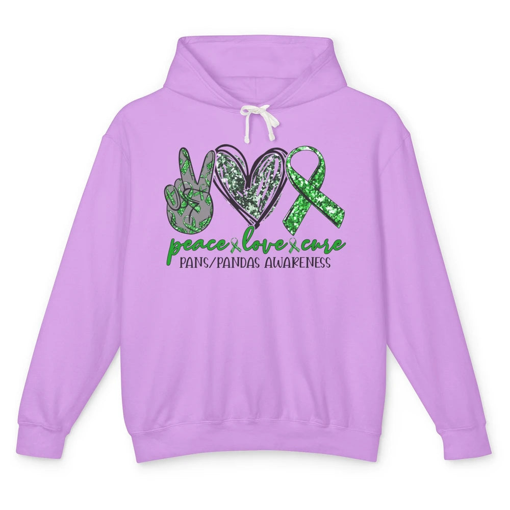 PANS/PANDAS Awareness Green Ribbon Peace Love Cure Unisex Lightweight Hoodie
