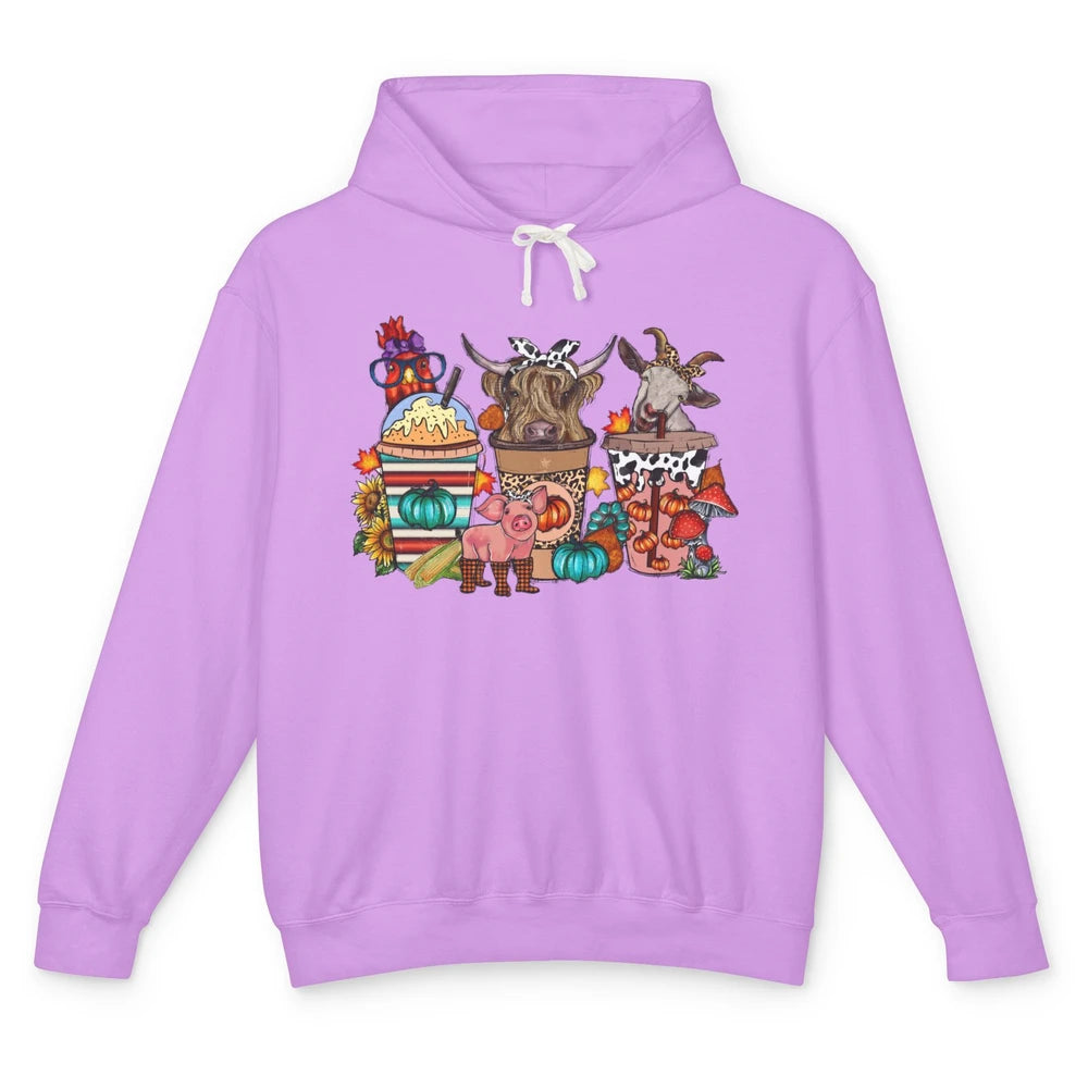 Pumpkin Spice Farm Animals Leopard Highland Cow Western Fall Unisex Lightweight Hoodie