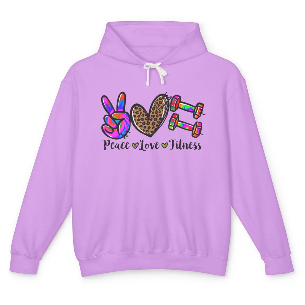 Peace Love Fitness Leopard Tie Dye Workout Gym Trainer Gift Unisex Lightweight Hoodie
