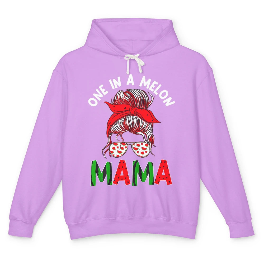 One In A Melon Mama Messy Bun Watermelon Summer Fruit Mother Unisex Lightweight Hoodie