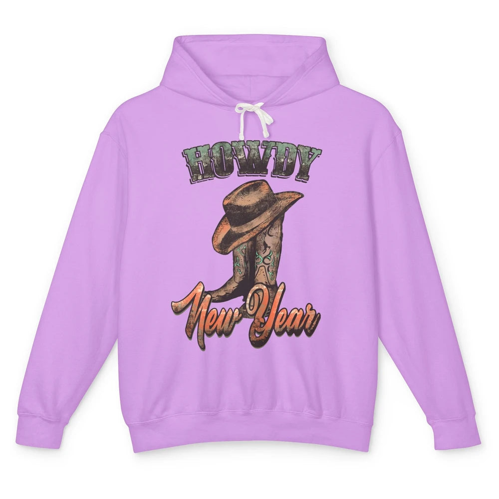 Retro Cowboy Boots Hat Howdy New Year Western New Year Unisex Lightweight Hoodie