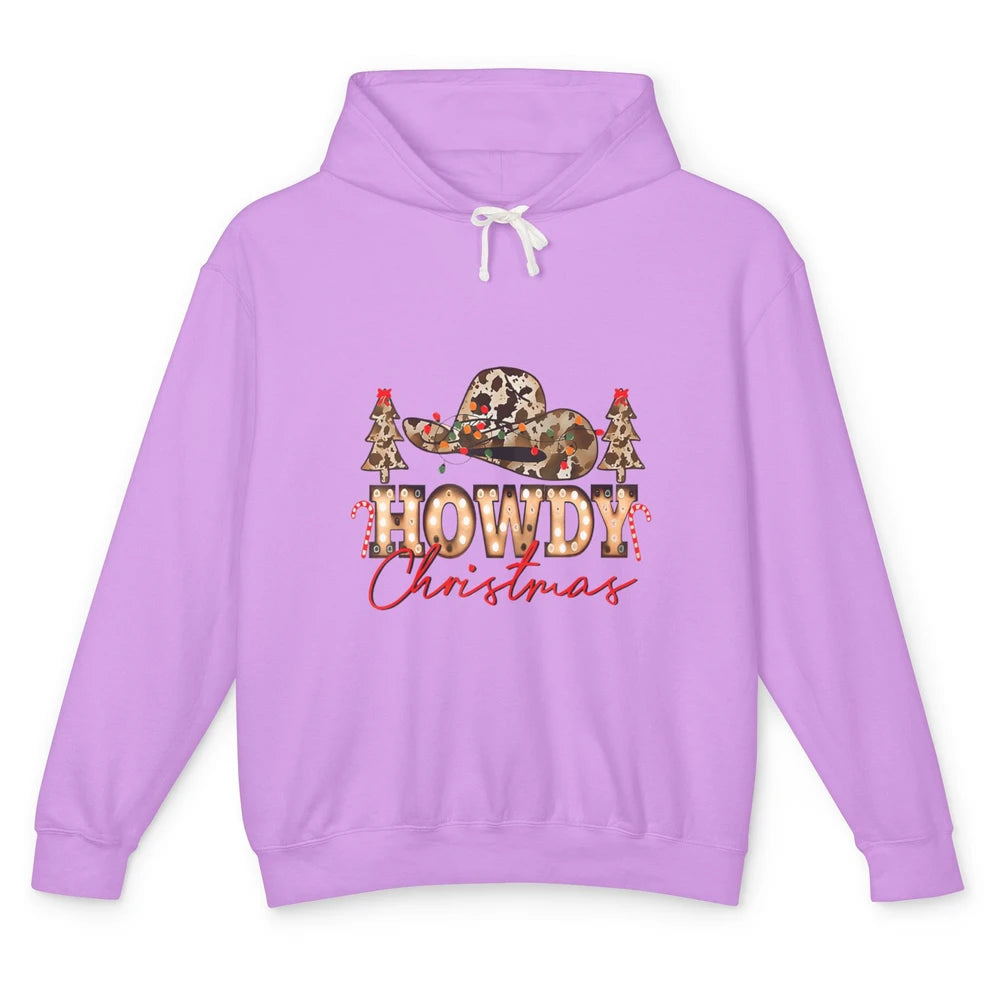 Merry Christmas Howdy Xmas Pine Trees Leopard Cowboy Hat Unisex Lightweight Hoodie